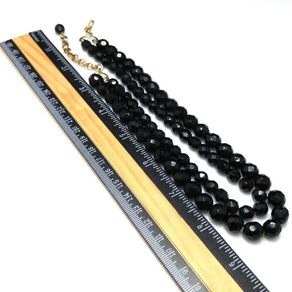 Vintage Black Crystal Beaded Necklace, Strung on Chain, Two Strands, 17 Inches - Picture 9 of 9